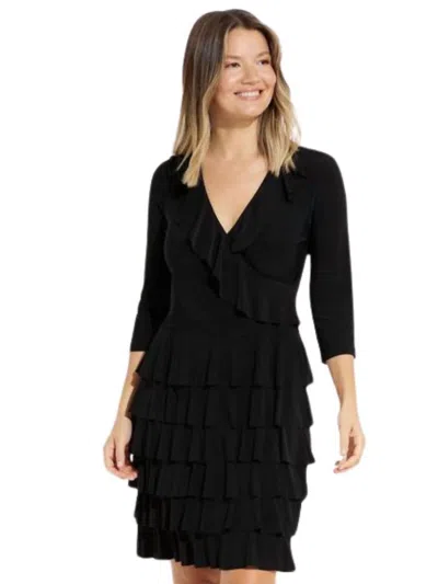 Joseph Ribkoff Ruffled Wrap Dress In Black