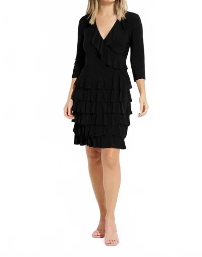 JOSEPH RIBKOFF RUFFLED WRAP MINI DRESS IN BLACK
