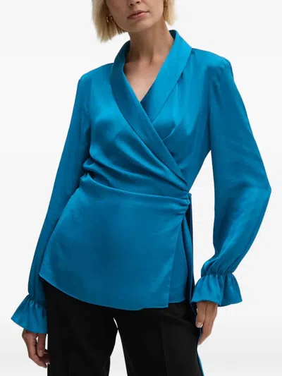 Joseph Ribkoff Ruffled Wrap Top In Blue