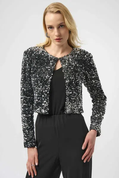 Joseph Ribkoff Sablee Sequined Velvet Cropped Cover-up Top In Black And Silver