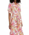 Joseph Ribkoff Sash Detail Dress In Whit Orange Pink In Multi