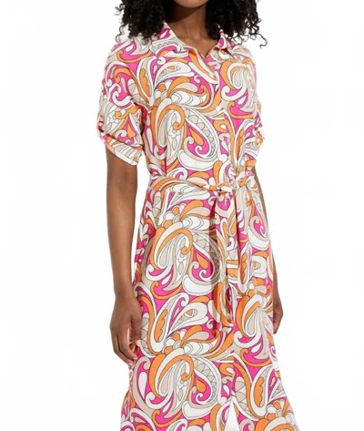 JOSEPH RIBKOFF SASH DETAIL DRESS IN WHIT ORANGE PINK