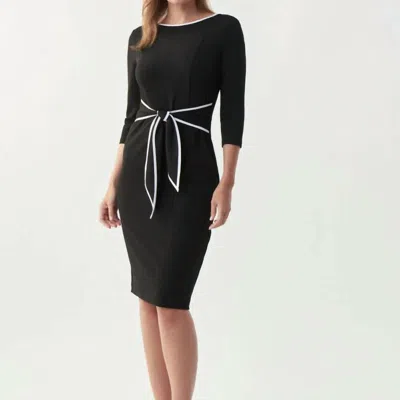 Joseph Ribkoff Sash Waisted Midi Dress In Black/white