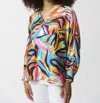 Joseph Ribkoff Satin Abstract Print Boxy Top In Orange In Multi