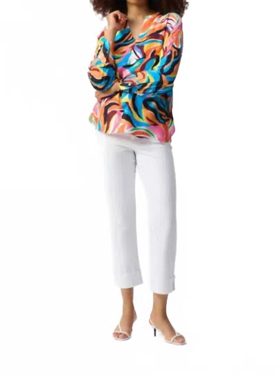 Joseph Ribkoff Satin Abstract Print Boxy Topi In Vanilla/ Multicolor