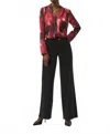 Joseph Ribkoff Satin Abstract Print Straight Top In Black/red In Multi