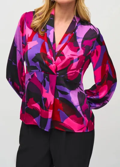 Joseph Ribkoff Satin Abstract Print Trapeze Top In Black Multi
