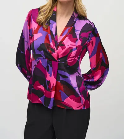 JOSEPH RIBKOFF SATIN ABSTRACT PRINT TRAPEZE TOP IN BLACK/MULTI