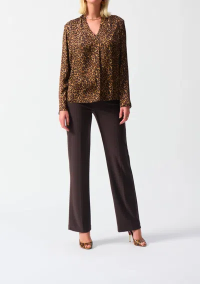 Joseph Ribkoff Satin Animal Print Top In Beige Black In Brown