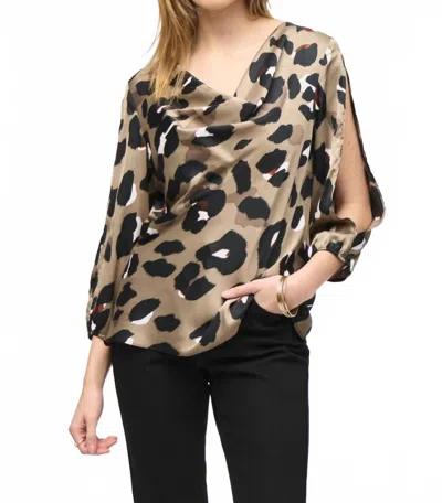 JOSEPH RIBKOFF SATIN ANIMAL PRINT TOP IN BLACK/MULTI