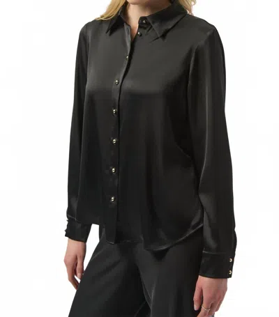 Joseph Ribkoff Satin Blouse With Cowl Neck And Rhinestone Detail In Black