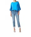 Joseph Ribkoff Satin Boxy Top With Statement Ruffled Sleeves In Blue In Blue