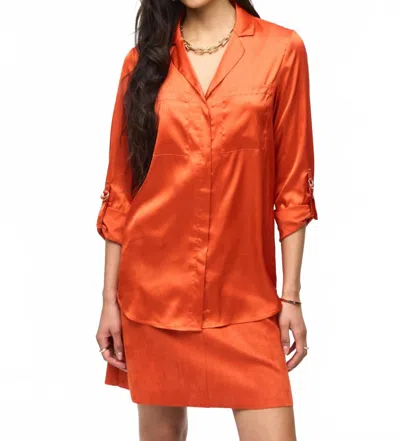 Joseph Ribkoff Satin Button Down Blouse In Lava In Orange