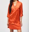 Joseph Ribkoff Satin Button-down Roll-tab Satin Blouse In Lava Orange
