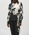 Joseph Ribkoff Satin Floral Print Top In White/black In Multi