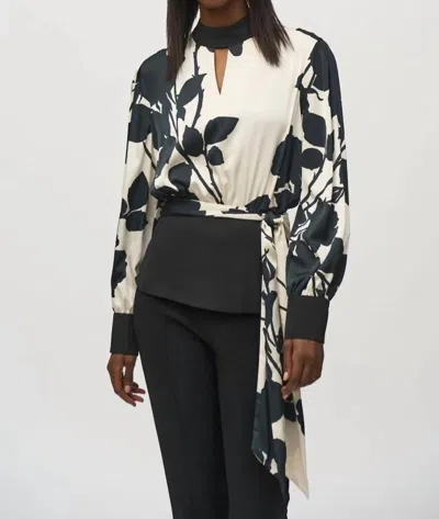 Joseph Ribkoff Satin Floral Print Top In White/black In Multi