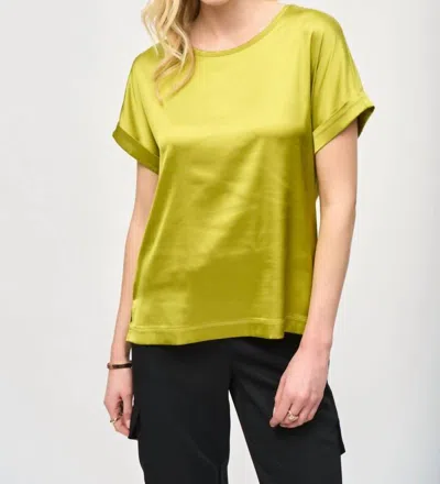Joseph Ribkoff Satin Front Round Neck Short Sleeve Top In Wasabi