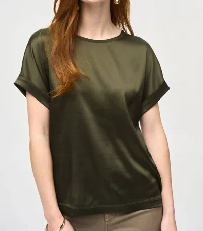 Joseph Ribkoff Satin Front Short Sleeve Blouse In Iguana