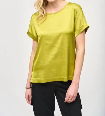 Joseph Ribkoff Satin Front Short Sleeve Top In Wasabi In Multi