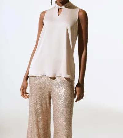 Joseph Ribkoff Satin Keyhole Sleeveless Top In Dune In Multi