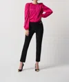 JOSEPH RIBKOFF SATIN PUFF SLEEVE TOP WITH GOLD CHAIN IN SHOCKING PINK