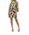 Joseph Ribkoff Satin Retro Print Straight Dress In Black Multi In Multi