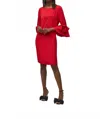 Joseph Ribkoff Satin Riffle Sleeve Straight Red Dress In Lipstick Red