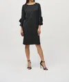 Joseph Ribkoff Ruffle Sleeve Satin Shift Dress In Black In Black