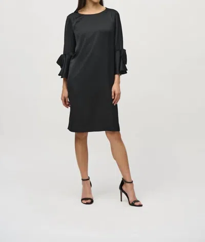 JOSEPH RIBKOFF SATIN RUFFLE SLEEVES DRESS IN BLACK