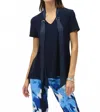 Joseph Ribkoff Satin Scarf Short Sleeve Top In Midnight Blue In Blue