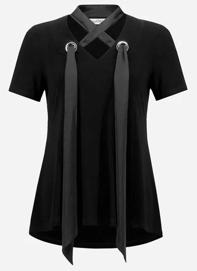 Joseph Ribkoff Satin Scarf Top In Black