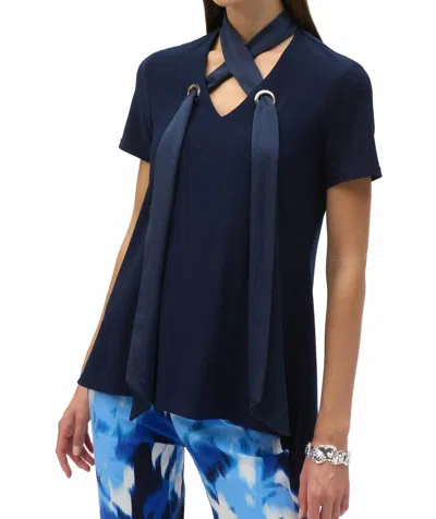 Joseph Ribkoff Satin Scarf Top In Blue