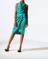 Joseph Ribkoff Satin Sheath Dress In Jade Stone In Multi