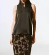 Joseph Ribkoff Satin Sleeveless Keyhole Top In Black In Black