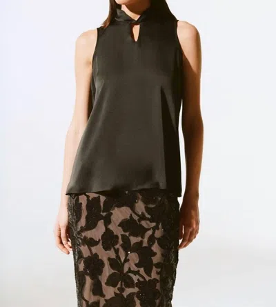 Joseph Ribkoff Satin Sleeveless Keyhole Top In Black
