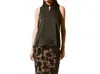 Joseph Ribkoff Satin Sleeveless Keyhole Top In Black In Green