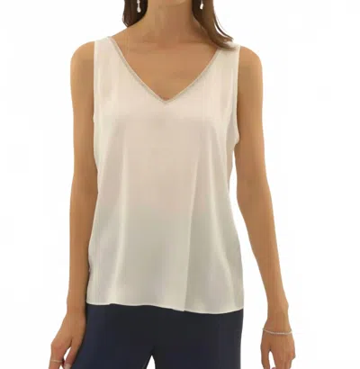 Joseph Ribkoff Satin Sleeveless With Rhinestone Trim Top In Vanilla In White