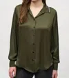 Joseph Ribkoff Satin Straight Fit Collared Blouse In Iguana