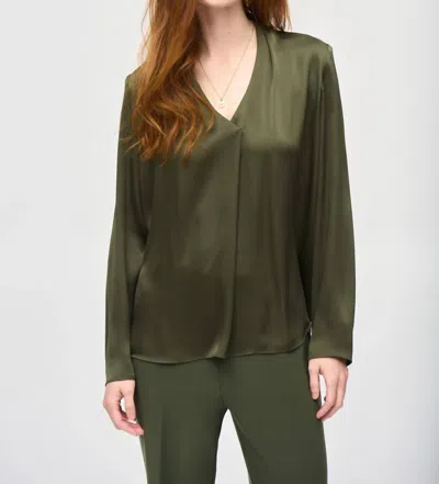 Joseph Ribkoff Satin Straight Fit V-neck Blouse In Iguana
