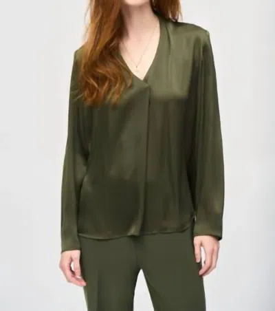 Joseph Ribkoff Satin Straight Top In Iguana Green In Multi