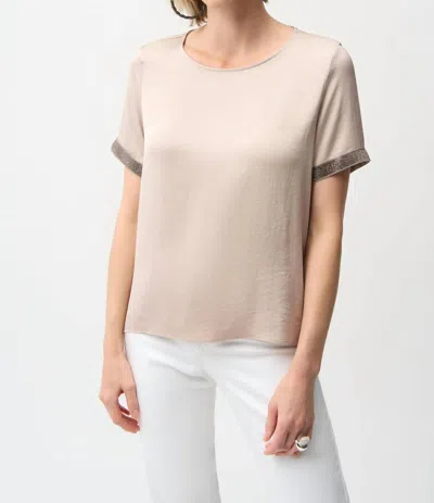 Joseph Ribkoff Satin Top With Rhinestones Detail Style In Parchment In Brown