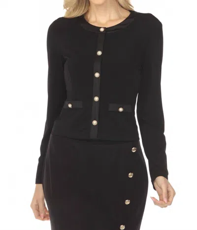 Joseph Ribkoff Satin Trim Button Front Cardigan In Black In Burgundy