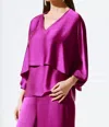 Joseph Ribkoff Satin V Neck Layered Top In Empress In Multi