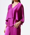Joseph Ribkoff Satin V Neck Layered Top In Empress In Pink