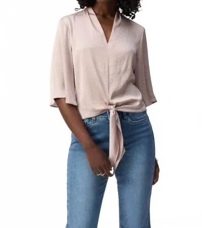 Joseph Ribkoff Satin V-neck Top With Front Tie In Beige In Neutral