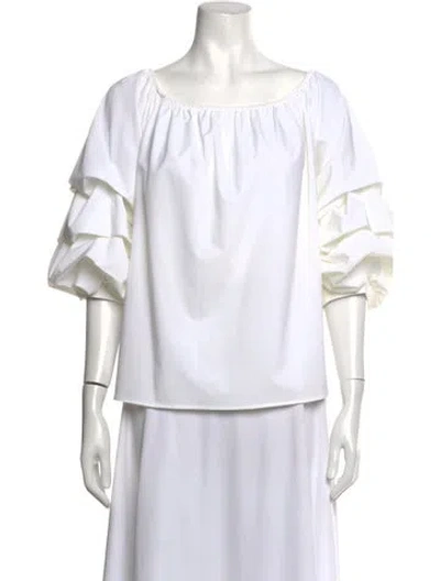 Pre-owned Joseph Ribkoff Scoop Neck Short Sleeve Blouse In White