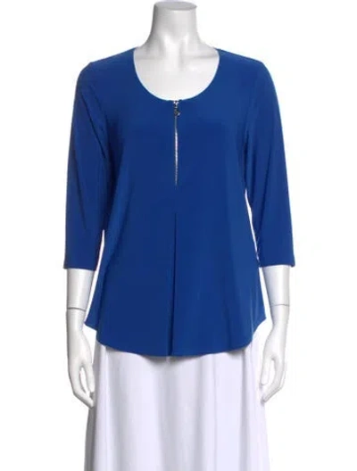Pre-owned Joseph Ribkoff Scoop Neck Three-quarter Sleeve Top In Blue