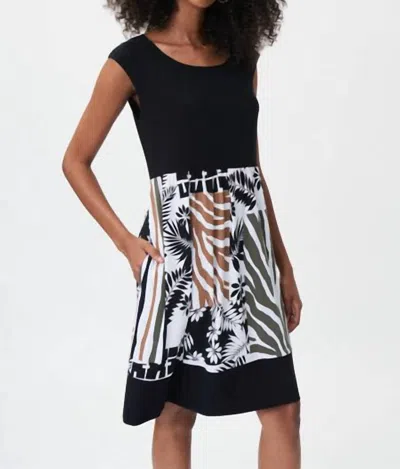 Joseph Ribkoff Scooped Neckline Cocoon Dress In Black Multi