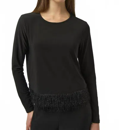 Joseph Ribkoff Silky Knit Top With Novelty Fringe Hem In Black