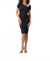 Joseph Ribkoff Scuba Crepe Asymmetrical Neckline Sheath Dress In Black In Black